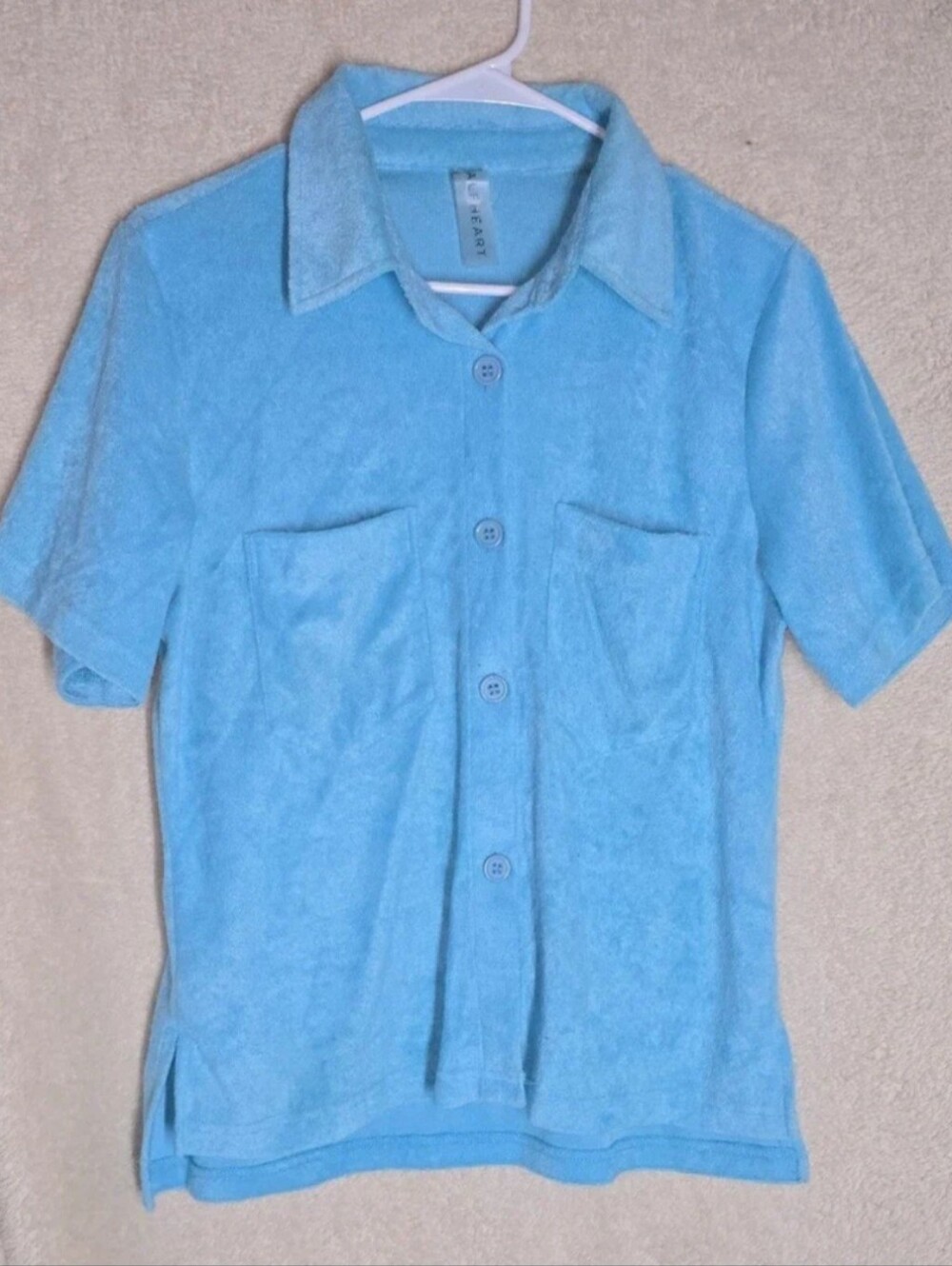 Halfheart Shirt Top Women's L Turquoise Short Sleeve Button Up Pocket